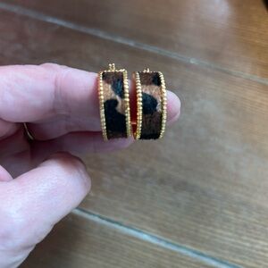 Gold-Trim Leopard Print Hoop Earrings - Women Jewelry